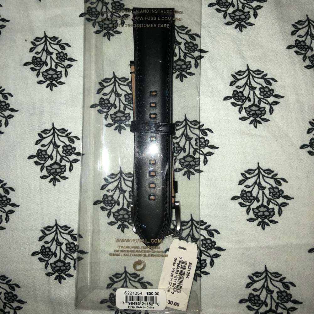 22mm Black Leather Watch Band